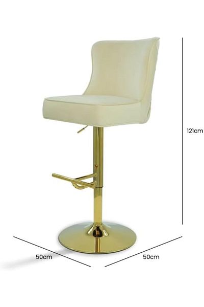 Vanity Living Cream Velvet Bar Stool with Gold Base - Adjustable Height, Modern Swivel Counter Chair