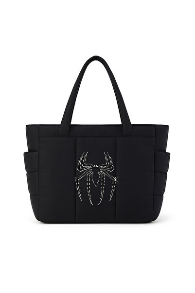 Bozz&Bozz Collection Siyah Kabartmalı Puf Kumaş Shopper Çanta Napoli Siyah