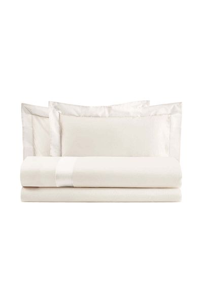 Bianco Perla 4-piece double bed linen set, Biancoperla - Smeraldo Avorio, white/ivory