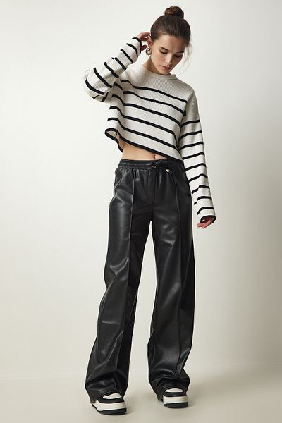 Lovelyİstanbul Premium Lace-Up Faux Leather Trousers Lfn0105 Black