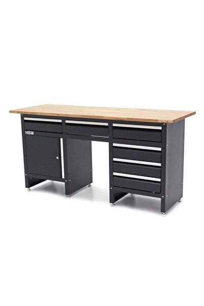 HBM Machines BLACK WORKBENCH WITH 6 DRAWERS, 1 DOOR AND SOLID WOOD TOP – 171 CM, HBM MACHINES, PREMIUM, OLA…