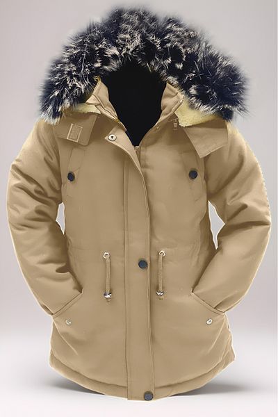 Asortik Kids Girls/Boys Unisex Winter Canvas Fabric Durable Over-The-Knee Fur Hooded Black Coat Coats