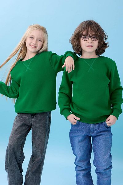 Perendi Unisex Basic Crew Neck Hooded Χειμερινό Φούτερ - Πράσινο
