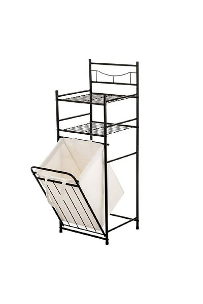 divendi-ro Laundry basket 7 l and shelf organizer for bathroom with 2 wheels, metal, 38 x 35.5 x 105 cm, black