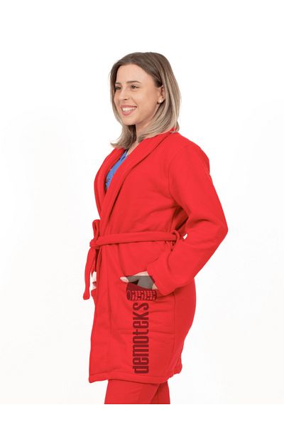 DEMOTEKS Medical jacket, Thick polar robe with cord Red, Unisex