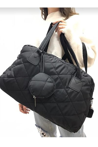 Hediyeninellitonu Quilted Black Women's Bag Daily Bag Zippered Accessory Capitone Bag