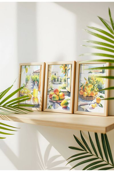 21mxm Unframed - Kitchen Still Life Poster Set of 3 - Mediterranean Canvas Wall Art - Set 06 A4