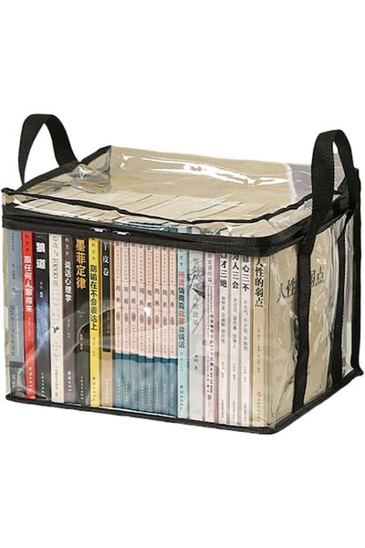GABIANO Storage Box, PVC + Textile, Waterproof, Book Bag, 32x24x25 cm, Transparent-Black