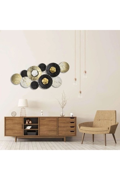 divendi-ro Metal wall decoration made of flowers with brushed details, 80x36x7 cm, black/gold/white