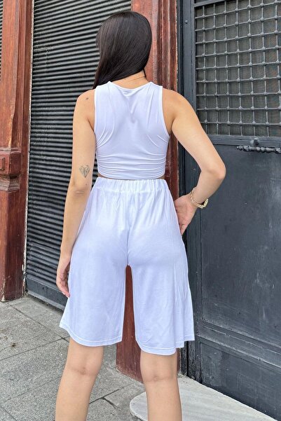 NEW LAVİVA Women's Capri Shorts with White Pockets and Anti-Sweat Fabric - Elastic Waist