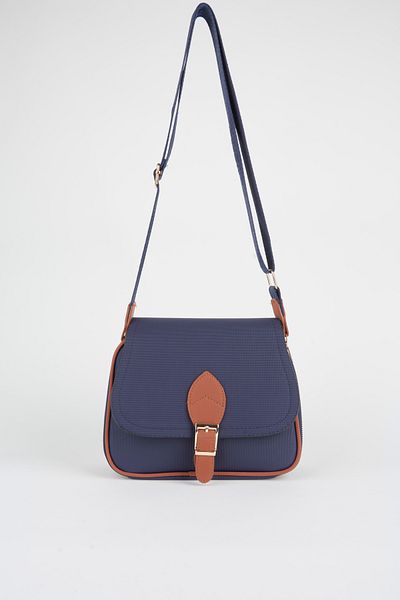 Vivaq Women's Clover Navy Blue Tan 4 Pocket Flap Zipper and Snap Closure Arm and Shoulder Bag