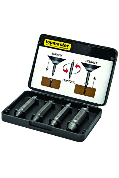 Topmaster КОМПЛЕКТ ОТ 4 ЕКСТРАКТОРА ЗА ИЗВЛИЧАНЕ НА ИЗПОЛЗВАНИ ВИНТОВЕ