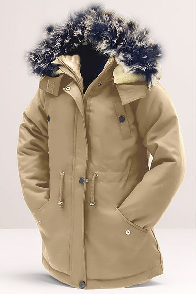 Asortik Kids Girls/Boys Unisex Winter Canvas Fabric Durable Over-The-Knee Fur Hooded Black Coat Coats
