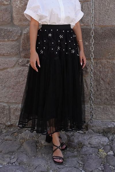 Suzi Pearl Embroidered Design Tulle Skirt M38997
