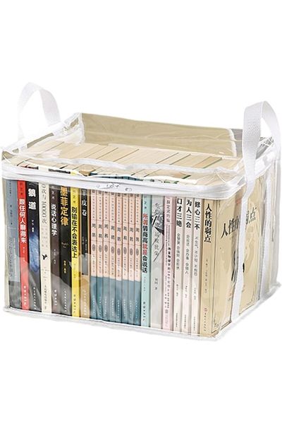 GABIANO Storage Box, PVC + Textile, Water Resistant, Book Bag, 32x24x25 cm, Transparent-White