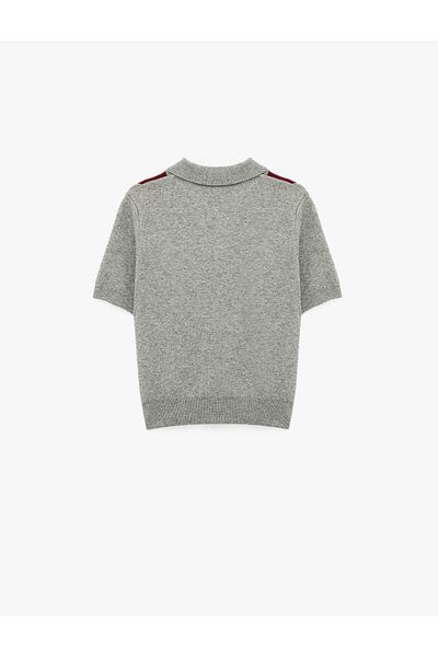 Koton Buttoned Diamond Patterned Short Sleeve Knitwear Polo Neck Sweater