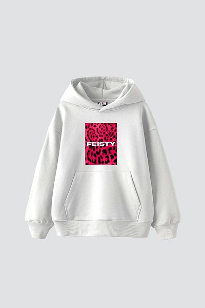 Sekizbiraltı Feisty Printed Oversize Unisex White Hoodie