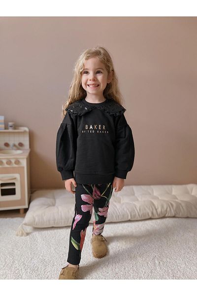 YİGİT BUTİK Girls' Bottom Top Set with Sequin Collar Long Sleeve Leggings