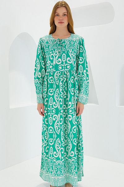 Merterium Women's Patterned Long Dress Green 1147