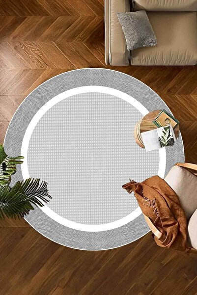 Decomia Home Dijital Kaymaz Yıkanabilir Jüt Sisal Görünümlü Yuvarlak Salon Ha...