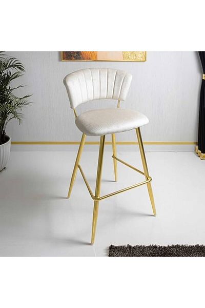 Vanity Living Velvet Bar Stool, Modern Cream Upholstered 94cm High Bar Chair with Gold Metal Legs, A