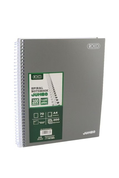 Roco Jumbo A4 Notebook – 200 Lined Sheets, Grey Cover