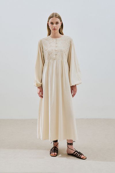 Manuka Textured Embroidery Detailed Dress Natural