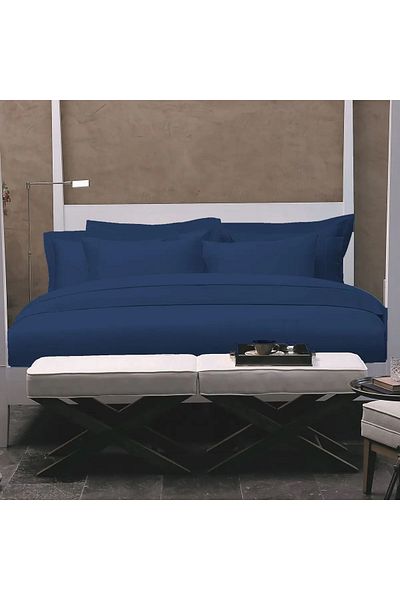 Valeron. Premium double bed linen set, Valeron, 7 pieces, Luna, 100% Egyptian cotton, navy blue