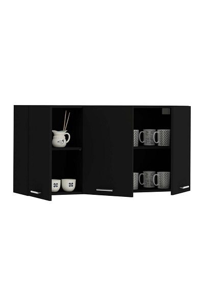 haaus Ebru Upper Cabinet, 3 Doors, Black, 120 x 30 x 60 cm