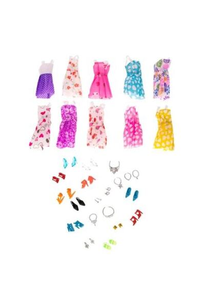 Ikonka Set haine si accesorii pentru papusi, 43 pese, +3 ani, Multicolor