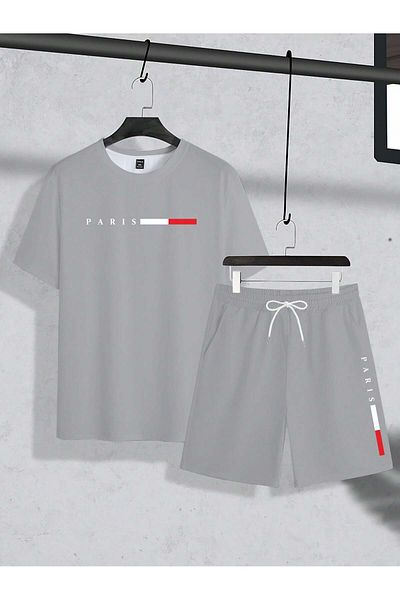 ACTIVE MODA - Men's Cotton Printed Large Size Tshirt-Shorts 2-Piece Set