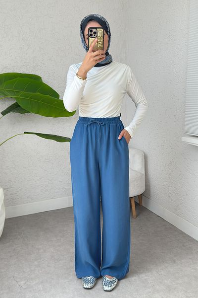 Salih Çelebi Pantaloni casual cu talie elastică 2382 - INDIGO