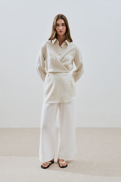 Manuka Linen Binding Detail Shirt Stone