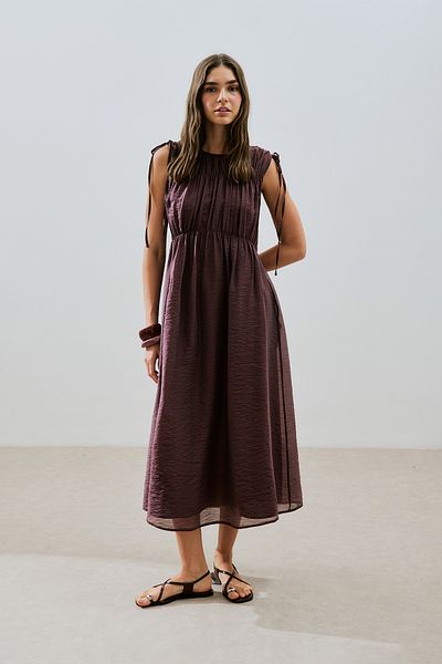 Manuka Tie-Up Detail Sleeveless Dress Bordo