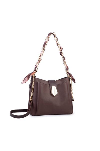 Nas Bag Women's Chain Scarf Stylish Shoulder and Messenger Bag Brown Buffalo