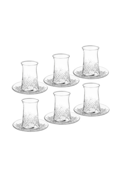 Paşabahçe طقم شاي زجاجي تركي بتصميم رائع من باشاباتشي، يتكون من 6 فناجين شاي و6 صحون شاي