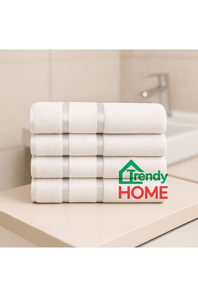 trendyhome Set of 4 Bath Towels 50x90, 100% Cotton, 400g/m², Lines, White, ST15550