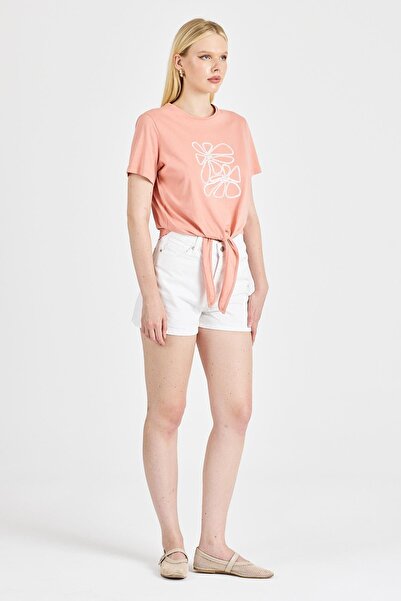 odelon Women's Salmon T-Shirt with Tie Detail