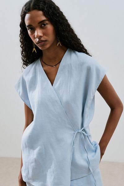 Manuka Linen Sleeveless Bluz Blue