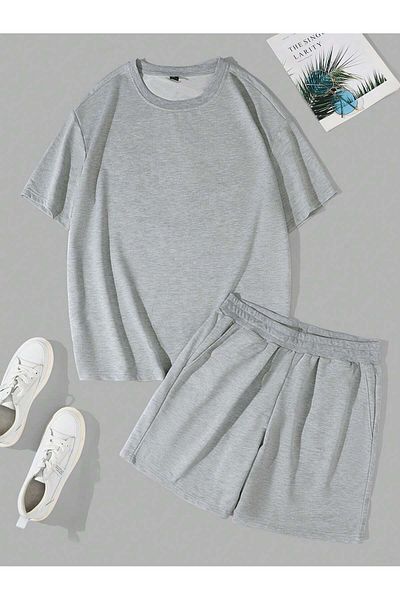 ACTIVE MODA - Men's Cotton Printed Large Size Tshirt-Shorts 2-Piece Set