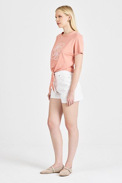 odelon Women's Salmon T-Shirt with Tie Detail
