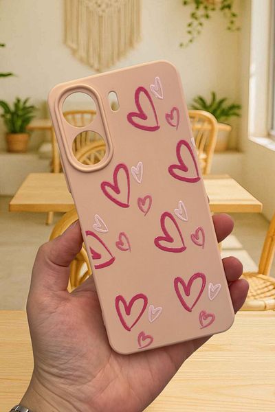 Vip Case Redmi̇ 13C- Pink Heart Pattern Launch Camera Protected Soft Silicone Rubber Case277