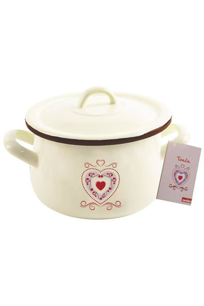 shumee Enameled pot with lid, beige, TONCA, 16 cm, 2.3 l