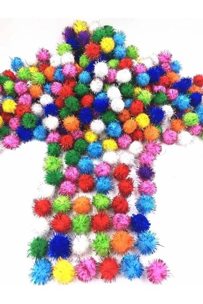 Hobialem Pompon cu sclipici, 10 mm, pompon de pluș colorat, 100 de bucăți, pompon mic