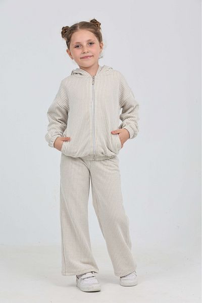 Toontoy Girl's Striped Tracksuit Set