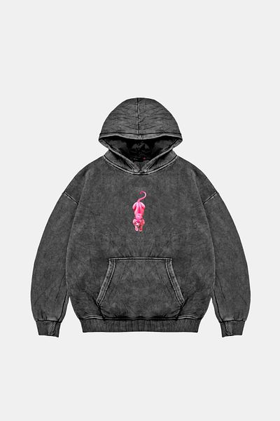 Sekizbiraltı Pink Panther Oversize Unisex Washable Black Hoodie