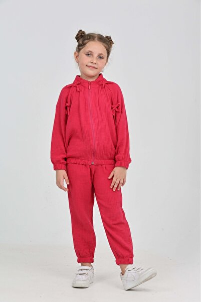 Toontoy Girl's Bow Detailed Tracksuit Set