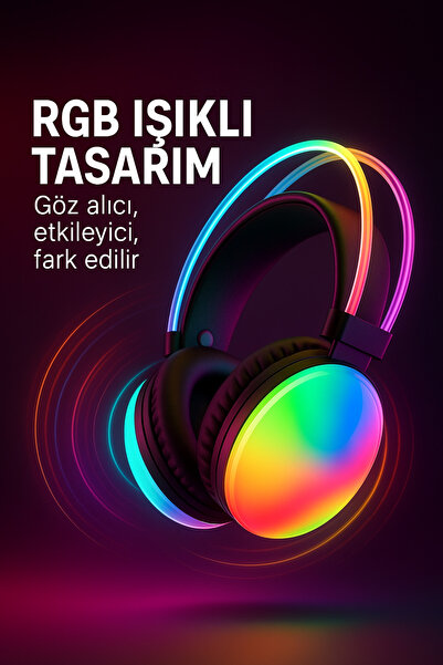 electroawm Kablosuz Oyuncu Kulaklığı 7.1 Full Rgb Işıklı Stereo Profesyonel Ses Kulaküstü Mikrofonlu Gaming