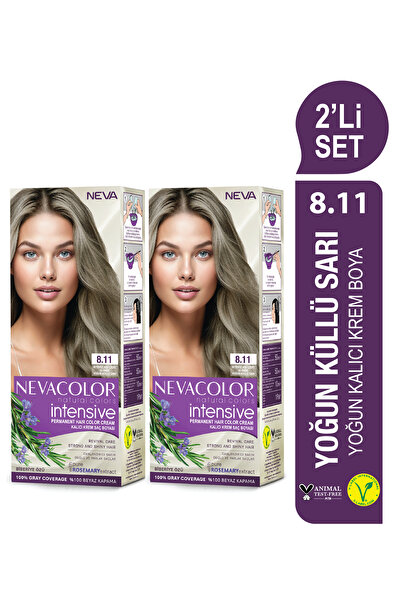 Neva Color INTENSIVE 2'Lİ SET 8.11 YOĞUN KÜLLÜ SARI Kalıcı Krem Saç Boyası Seti
