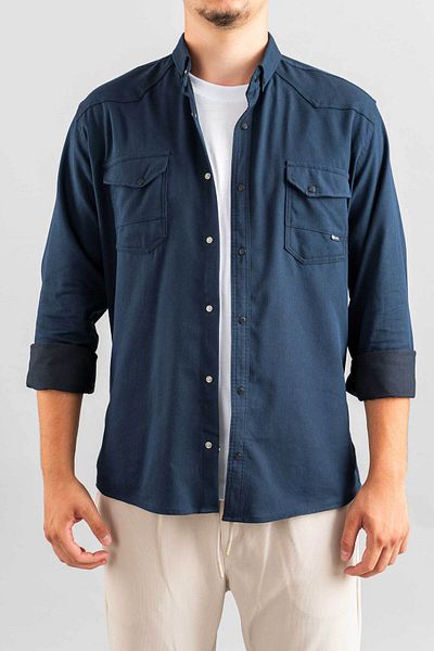 bombe Slim Fit Men's Denim Shirt Dark Navy Blue